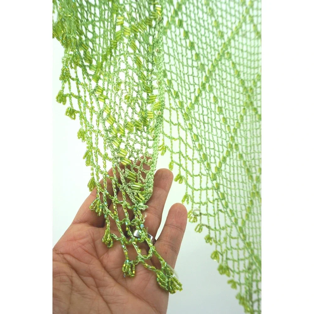 Crochet Beaded Triangle Shawl Wrap Boho Fairycore Lime Green One Size